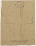 217025 Opstand van het ontwerp voor de voetstukken met kruisbloem van de pinakels aan de lantaarn van het koor van de ...